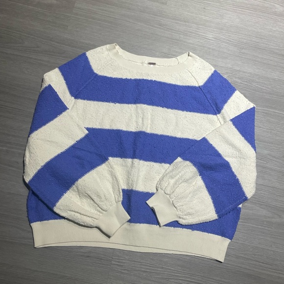 Free People Tops - Free People Found My Friend Purple and White Striped Textured Pullover size L